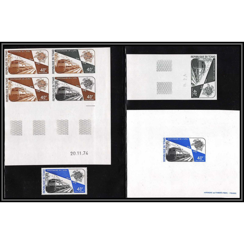 90537 Tchad lot N°153 upu train Essai proof Non dentelé imperf ** MNH + épreuve de luxe deluxe proof coin daté
