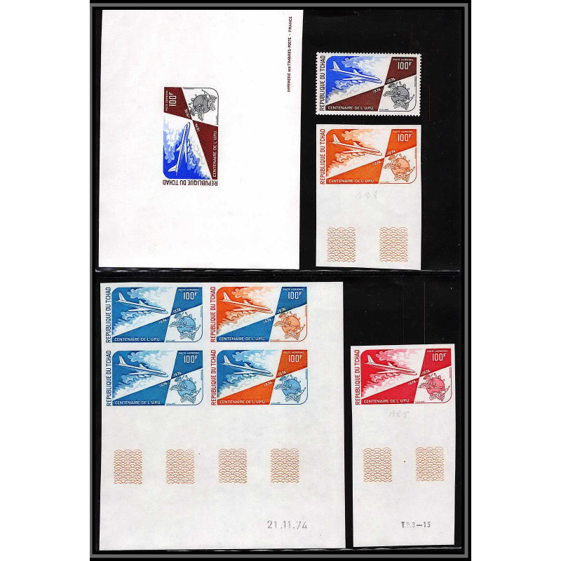 90540 Tchad N°154 avion plane airmail upu Essai proof Non dentelé imperf ** MNH épreuve de luxe coin daté