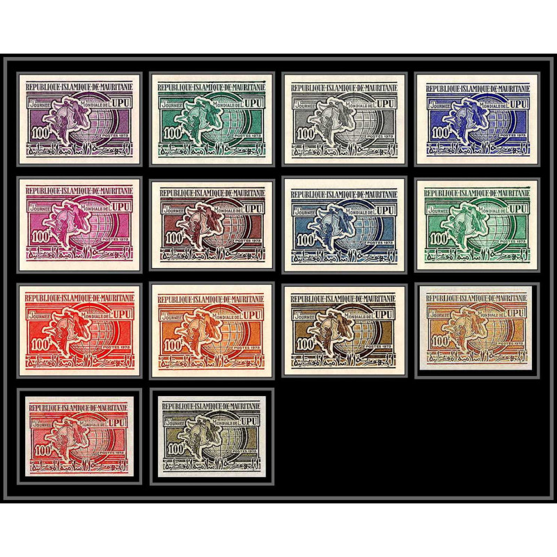 90547f Mauritanie mautitania lot 14 couleurs N°307 upu 1973 Essai color proof Non dentelé imperf ** MNH superbe