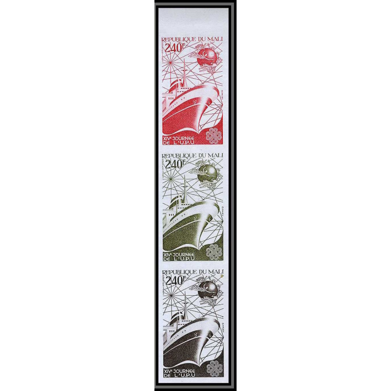 90553c Mali N°481 upu titanic bateau boat 1983 Essai proof Non dentelé imperf ** MNH bande 3 strip satellite telecom