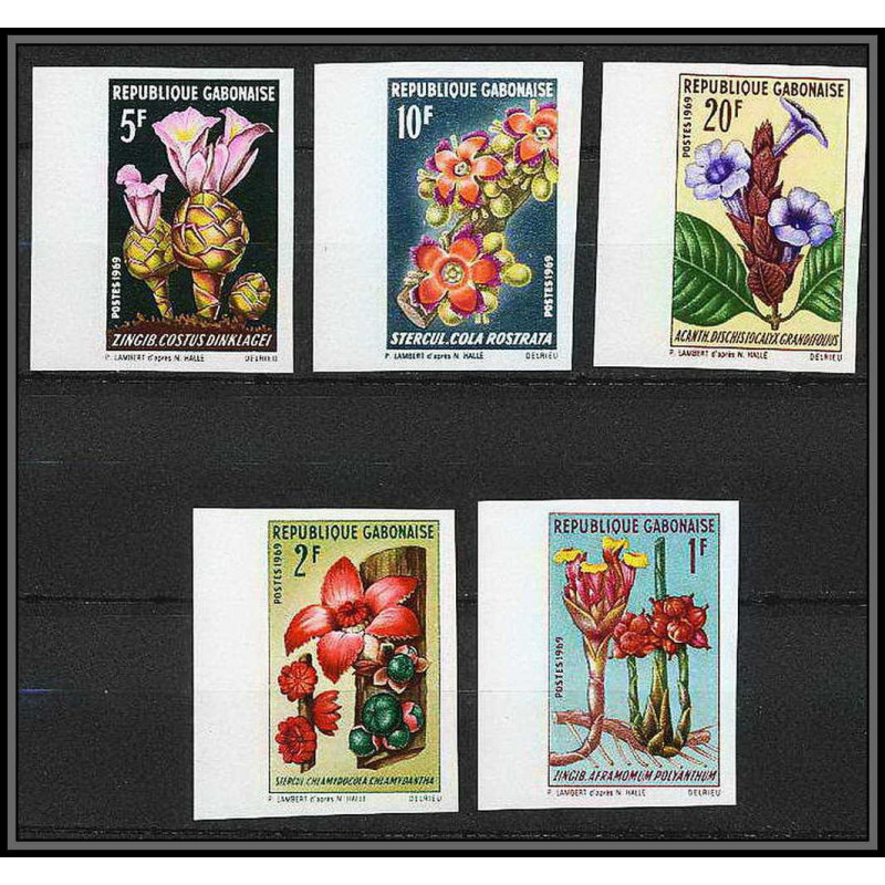 90592a Gabon (gabonaise) N°243/247 fleurs fleur flower flowers non dentelé imperf MNH ** zingiber gingembre cola acanth