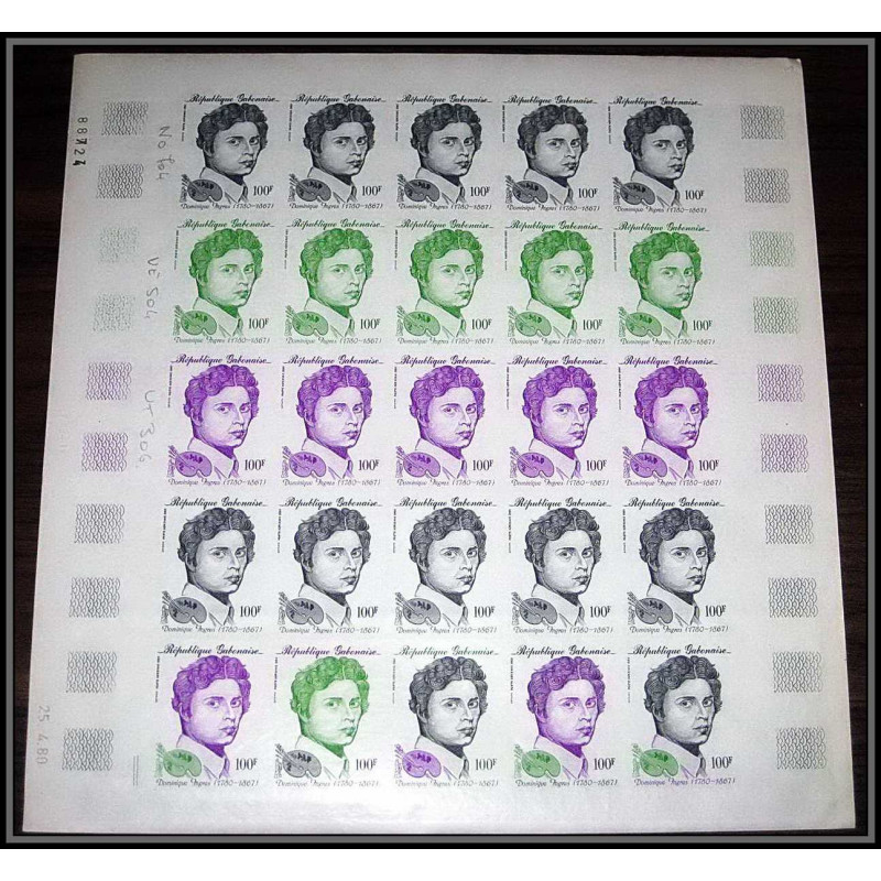 90813 Gabon gabonaise N°229 dominique ingres Tableau Painting Essai proof Non dentelé imperforate ** MNH feuille sheet