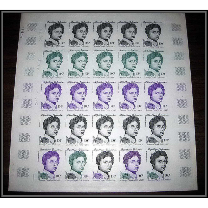 90814 Gabon gabonaise N°229 dominique ingres Tableau Painting Essai proof Non dentelé imperforate ** MNH feuille sheet