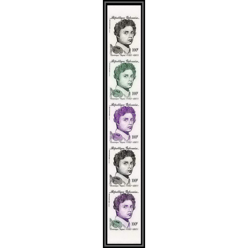 90814a Gabon gabonaise N°229 dominique ingres Tableau Painting Essai proof Non dentelé imperforate ** MNH bande 5 strip