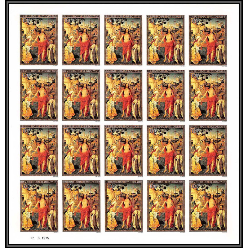 90868 Gabon (gabonaise) pa N°161 Tableau (Painting) paques easter 1975 christ Non dentelé imperf ** MNH feuille sheet