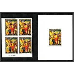 90868a Gabon N°161 Tableau Painting paques easter 1975 christ Non dentelé imperf ** MNH bloc 4 coin daté epreuve proof