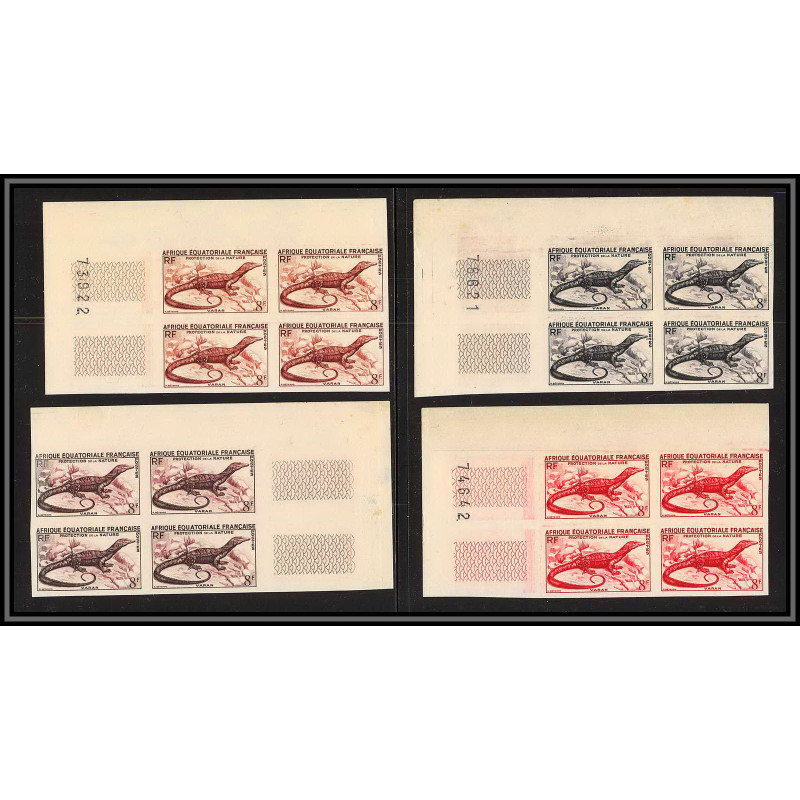 90970a 4 blocs 4 afrique équatoriale AEF N°231 Mi 296 varan varanus dragon Essai proof Non dentelé imperf ** MNH