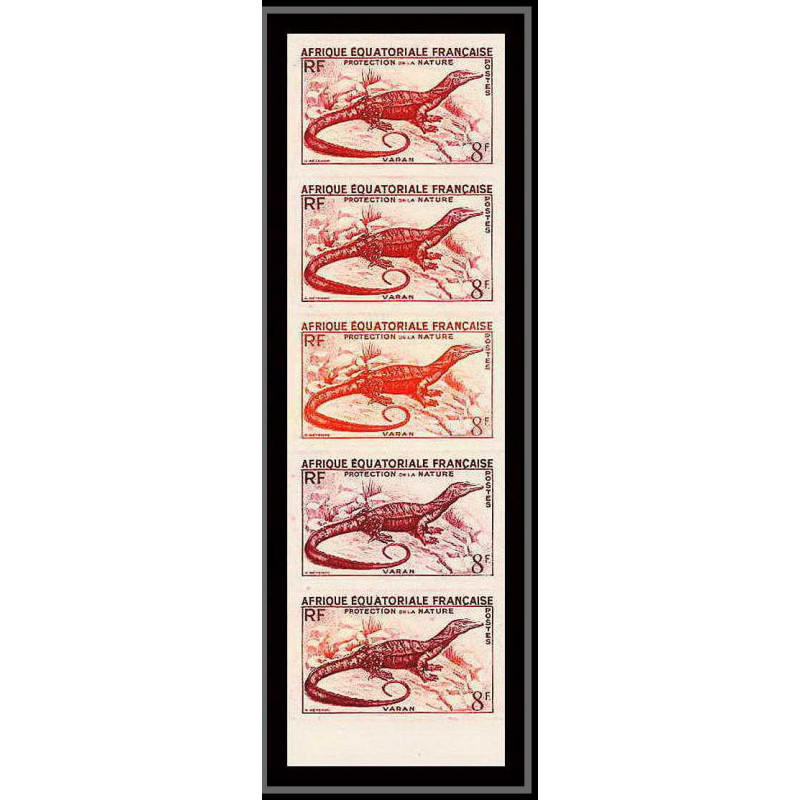 90973 afrique équatoriale AEF N°231 Mi 296 varan varanus dragon Essai proof Non dentelé imperf ** MNH bande 5 strip