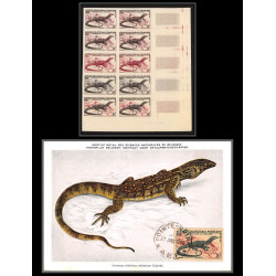 90974 N°231 varan varanus Essai proof Non dentelé imperf ** MNH bloc 10 carte maximum 1955 afrique équatoriale AEF 