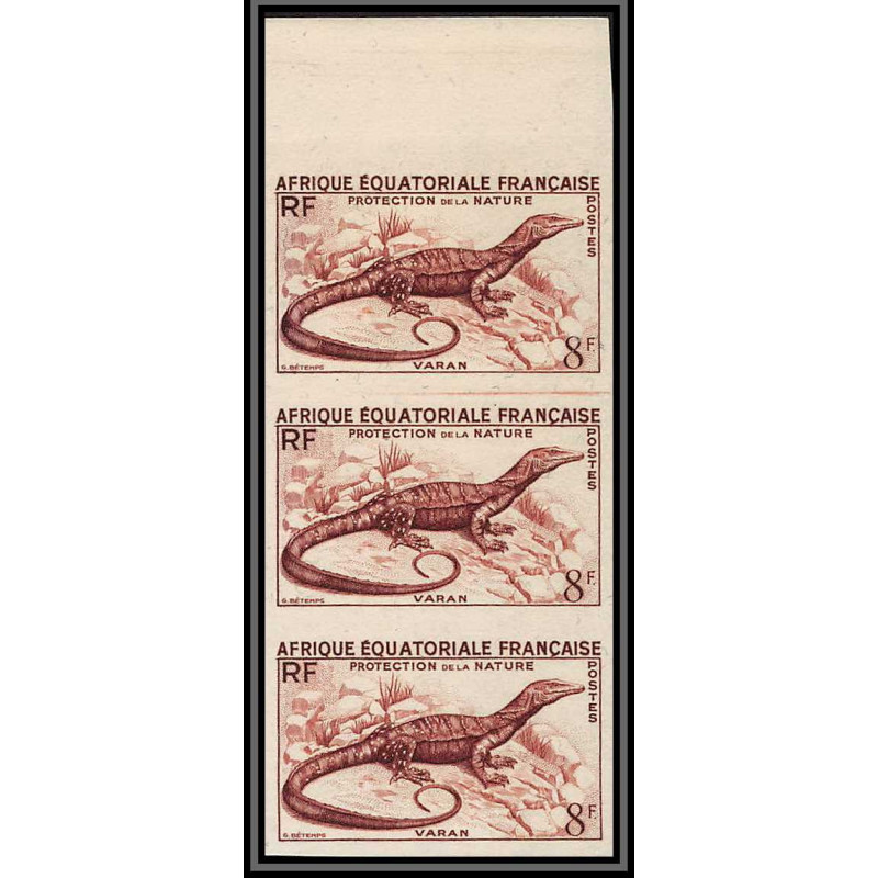 90976b afrique équatoriale AEF N°231 Mi 296 varan varanus dragon Essai proof Non dentelé imperf ** MNH marron bande 3