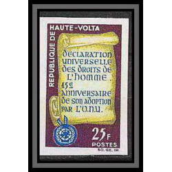 91012 Haute-Volta N°130 onu uno Déclaration des Droits de l´Homme human rights Non dentelé imperf** MNH