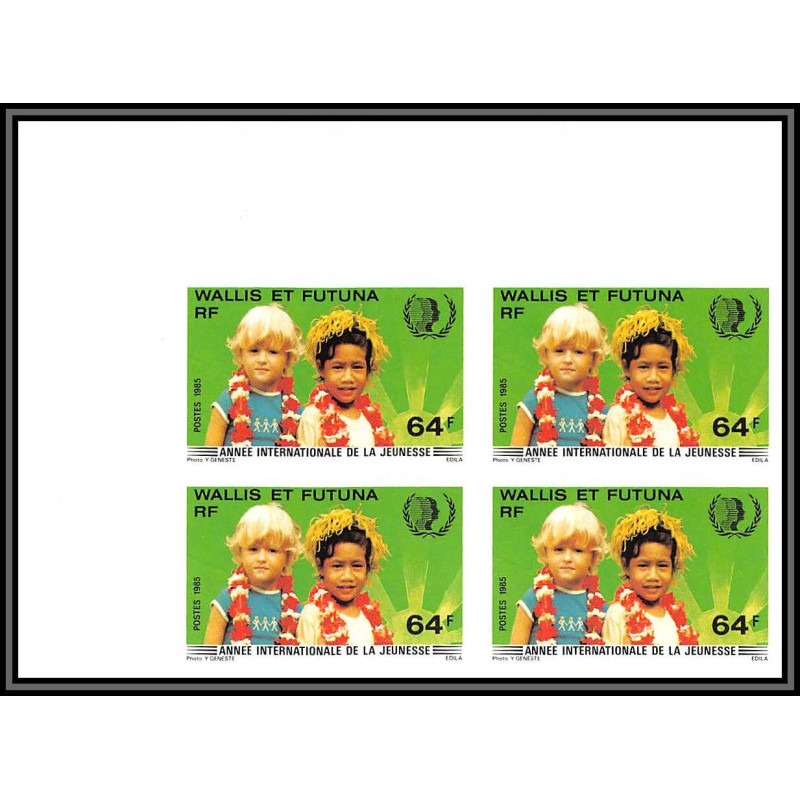 91751 Wallis et Futuna N°331 Année internationale jeunesse enfant (child) 1985 Non dentelé imperf bloc 4 neuf ** mnh