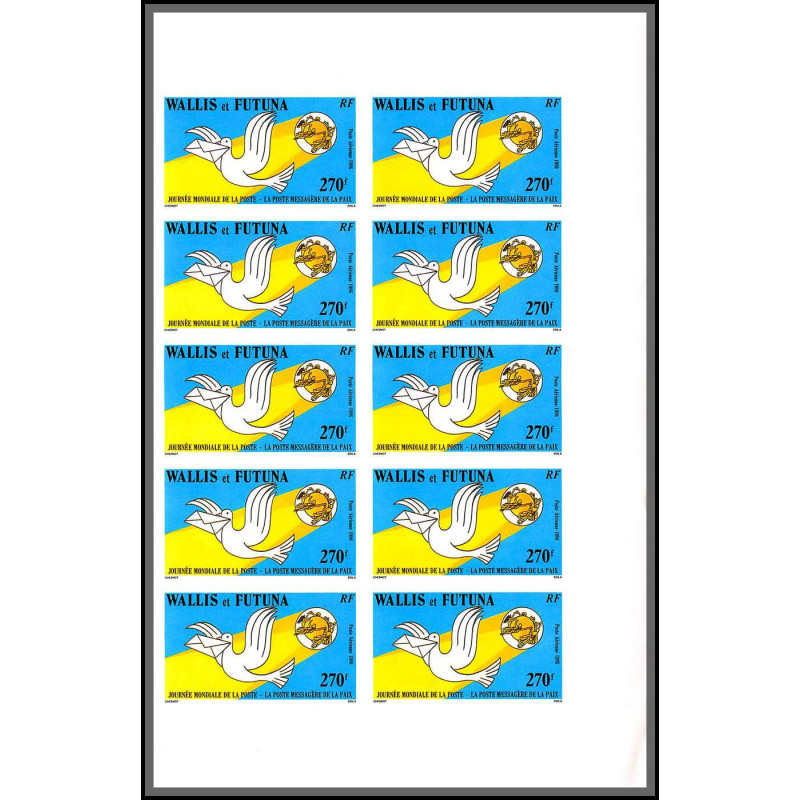 91758a Wallis et Futuna N°153 upu journee de la poste colombe dove Non dentelé imperf ** MNH bloc 10 