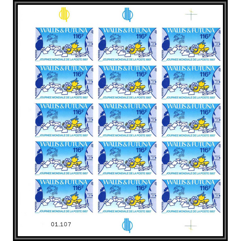 91759 Wallis et Futuna N°368 upu journée de la poste post 1987 Non dentelé imperf ** MNH feuille sheet de 15