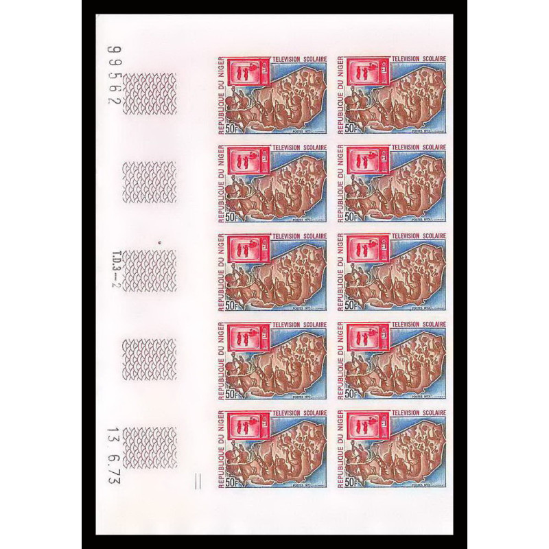 91785 Niger N°292 Télévision scolaire enfant child children 1973 Non dentelé imperf ** MNH bloc 10 coin daté