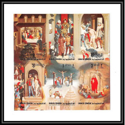 450 Umm al Qiwain MNH ** Bloc N° 515 / 520 B Tableau tableaux easter paintings christ by memling Non dentelé imperf