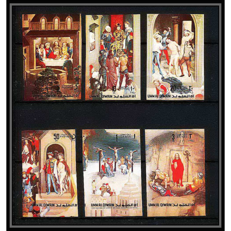 450a Umm al Qiwain MNH ** Mi N° 515 / 520 B Tableau tableaux easter paintings christ by memling Non dentelé imperf