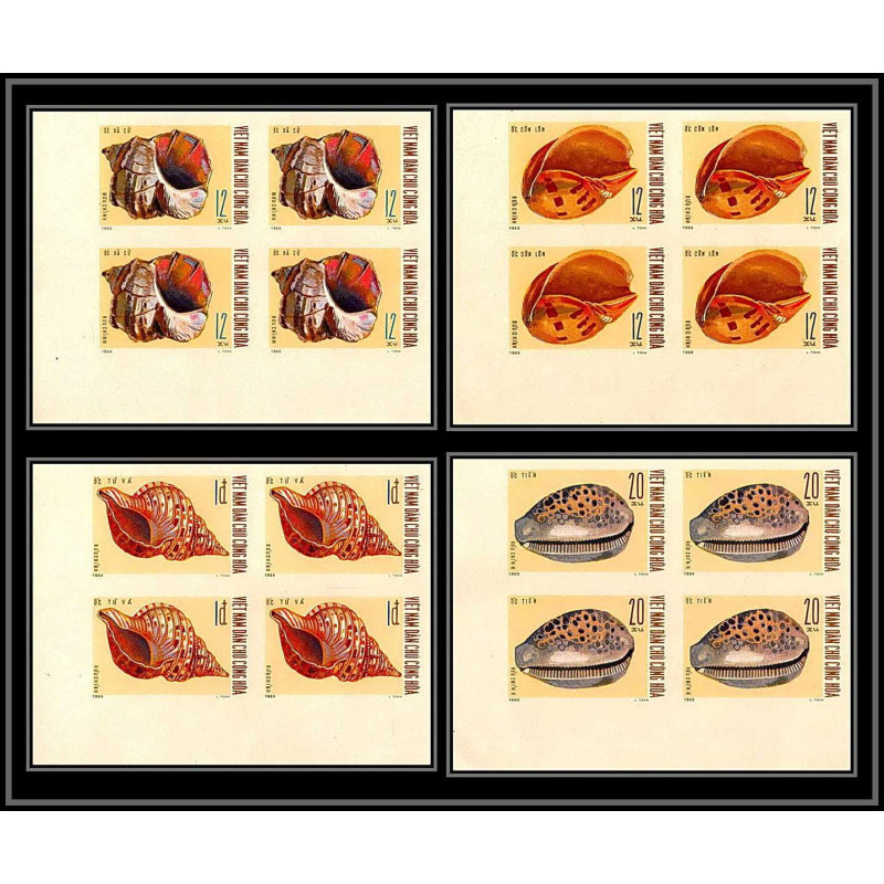 91821a Viet Nam (Vietnam) du nord N°668/671 mi 610/613 coquillages shells shell 1970 Non dentelé imperf bloc 4