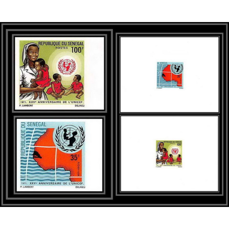 91847d Sénégal N°356/357 UNICEF 1971 enfant child children Non dentelé imperf ** MNH + epreuve de luxe proof
