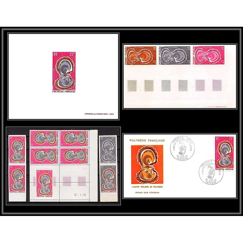 91983 Polynesie N°37 huitre oyster coquillage shell Essai proof Non dentelé imperf ** MNH fdc épreuve de luxe proof 