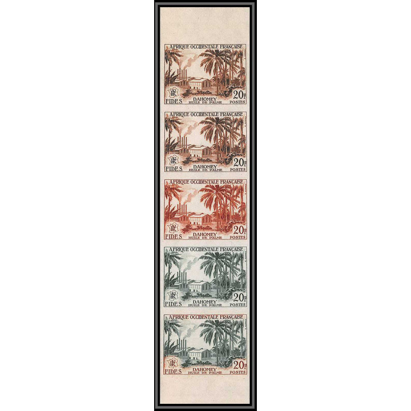92037 Afrique Occidentale Francaise AOF 235 dahomey huile de palm palm oil Essai proof Non dentelé imperf ** MNH strip 5