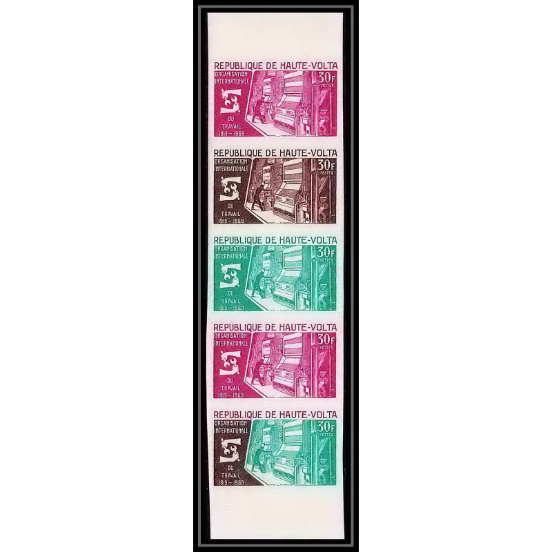 92039 Haute-Volta N*196 Organisation Internationale du Travail OIT ITU 1969 Essai proof Non dentelé imperf ** MNH strip 