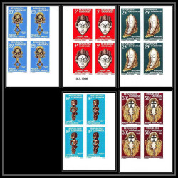 92110 Gabon (gabonaise) N°187/191 arts nègres masques Negro Arts mask masks bloc 4 coin datéNon dentelé imperf ** MNH