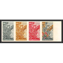 92250b Polynesie N°35 oeuvre Painting Cantines scolaires child draw Essai proof Non dentelé imperf ** MNH bande 5 strip