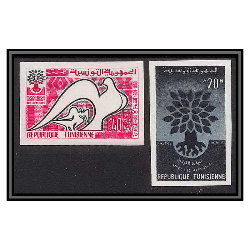 92524 Tunisie (tunisia) N°502/503 Année mondiale du réfugié refugees 1960 colombe dove Non dentelé imperf ** MNH