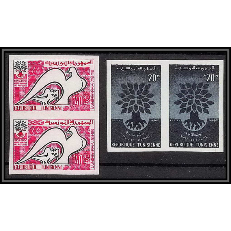 92524aTunisie (tunisia) N°502/503 Année mondiale du réfugié refugees 1960 colombe dove Non dentelé imperf ** MNH paire