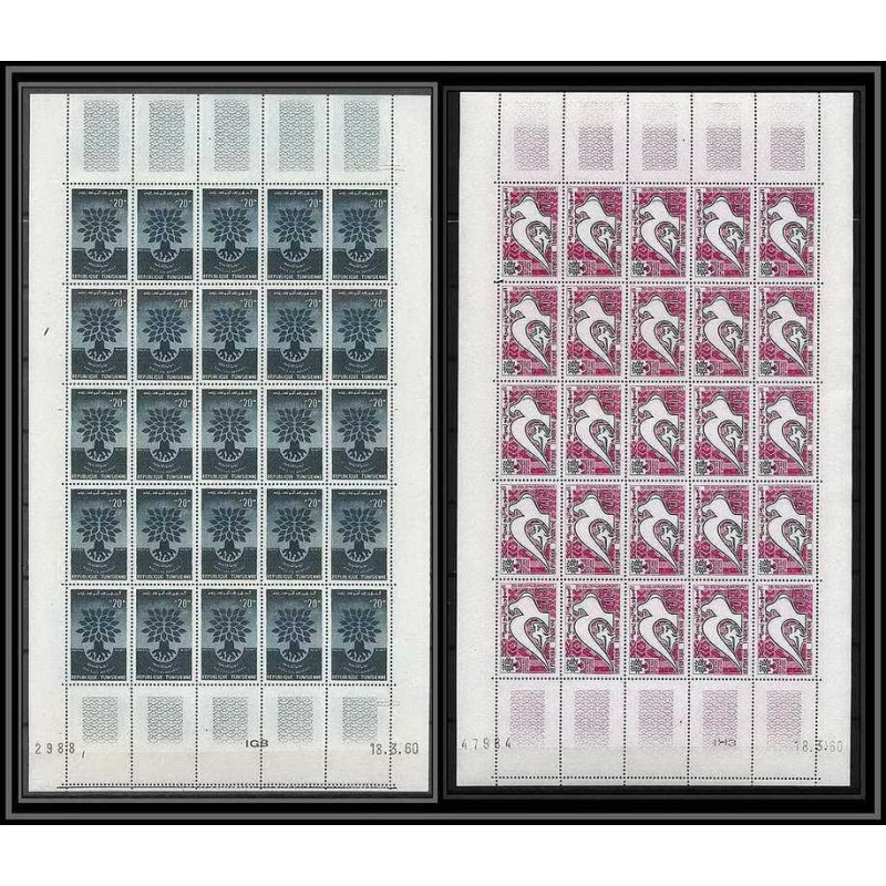 92526 Tunisie (tunisia) N°502/503 Année mondiale du réfugié refugees HCR 1960 colombe dove feuille sheet