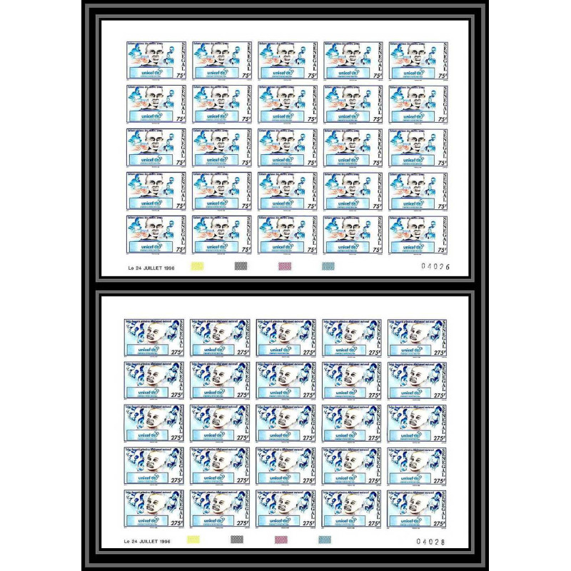 92742 Sénégal N°1191/1192 unicef ONU UNO l'enfance enfants children child 1996 Non dentelé ** MNH Imperf feuille sheet