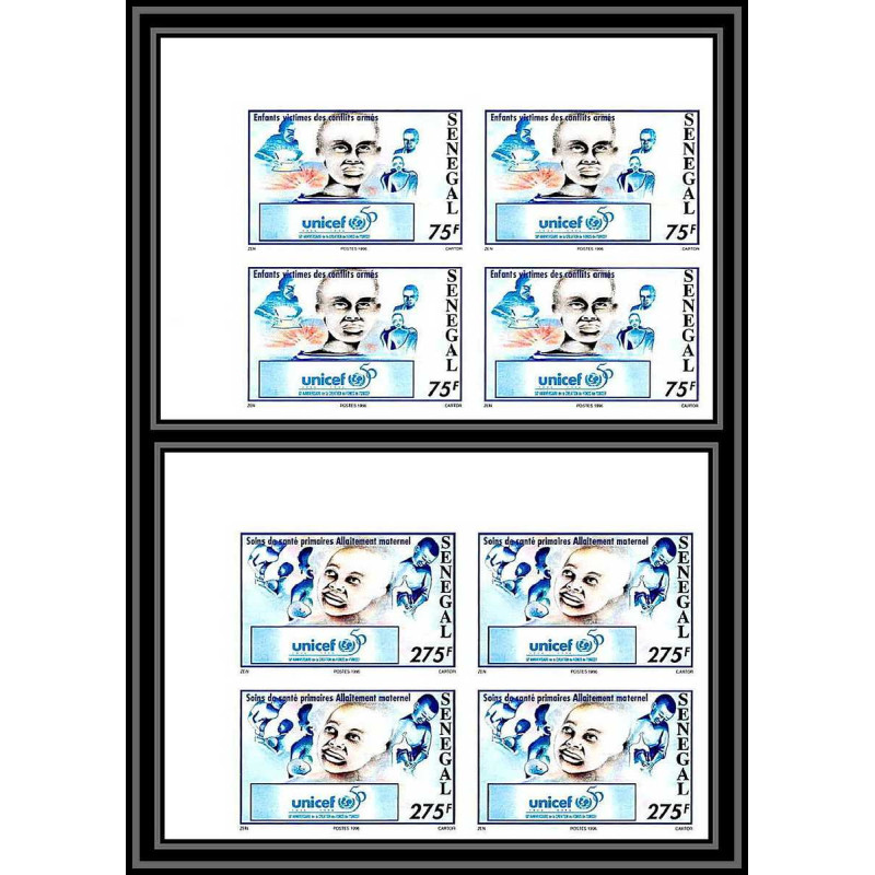 92742a Sénégal N°1191/1192 unicef ONU UNO l'enfance enfants children child 1996 Non dentelé ** MNH bloc 4