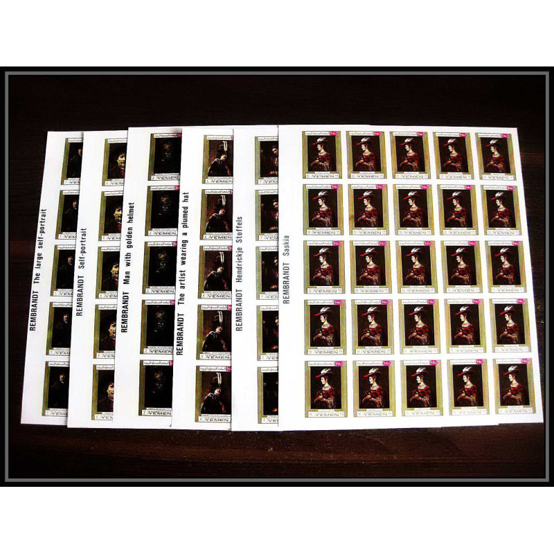 461 Yemen kingdom MNH ** N° 710 / 715 B Tableau (Painting) Rembrandt feuilles sheets Non dentelé imperf