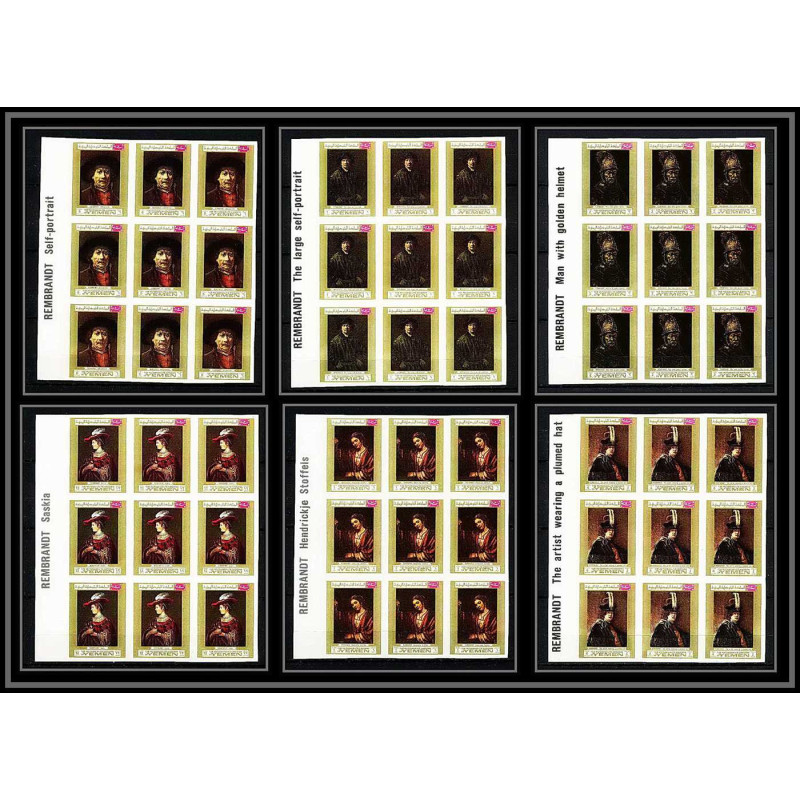 461e Yemen kingdom MNH ** N° 710 / 715 B Tableau (Painting) Rembrandt non dentelé (Imperf) bloc 9 