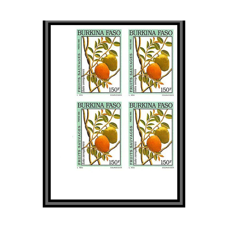 92765a burkina faso N°872 saba senegalensis laaré fruit sauvage wild Non dentelé ** MNH Imperf bloc 4