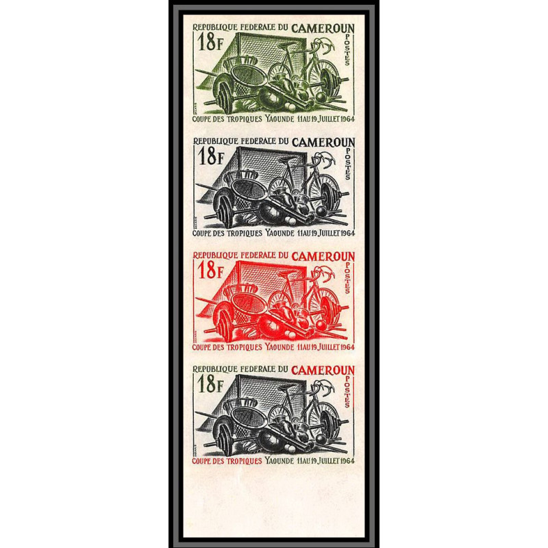 92801 Cameroun N°382 coupe football soccer des tropiques 1964 velo cycling bande 4 essai proof Non dentelé ** MNH Imperf
