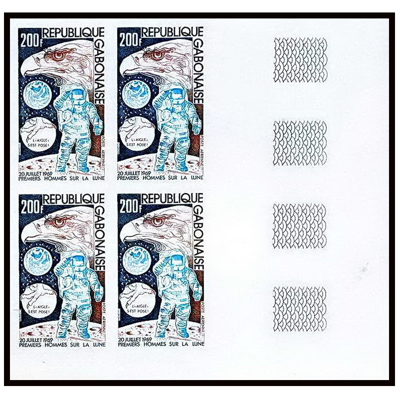 92918d gabon gabonaise PA N°149 premier homme sur la lune espace space Non dentelé ** MNH Imperf bloc 4