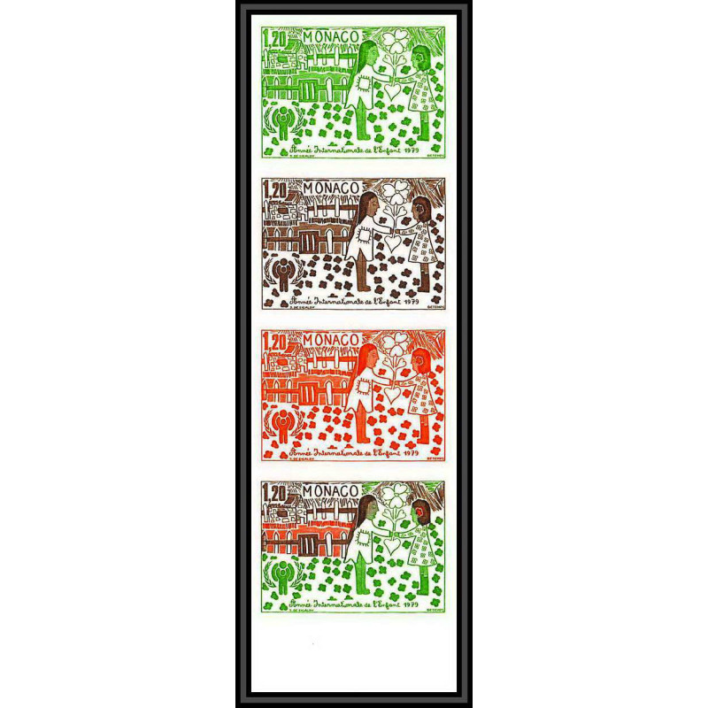 92940h monaco N°1183 année de l'enfant child's year essai proof Non dentelé ** MNH Imperf bande 4 1979