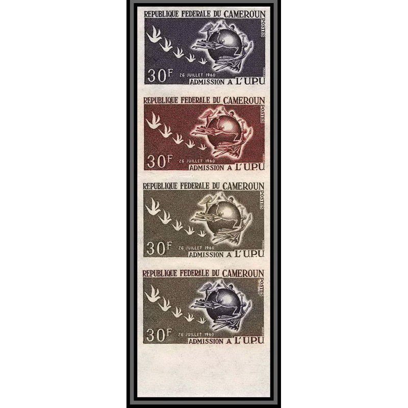 92993 Cameroun N°403 upu 1965 union postale universelle essai proof Non dentelé ** MNH Imperf bande de 4