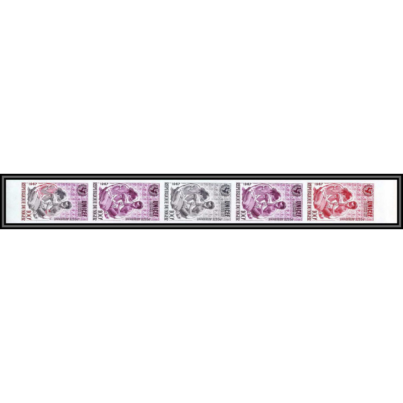 93000d Niger PA N°78 UNICEF 1967 enfant child essai proof Non dentelé ** (MNH Imperf) bande de 5 strip