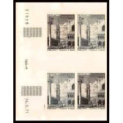 93018c Monaco N°889 unesco sauvegarde de venise venice san marco essai proof Non dentelé ** MNH Imperf bloc 4 coin daté