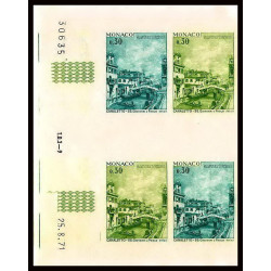 93019c Monaco N°887 unesco sauvegarde de venise venice canaletto essai proof Non dentelé ** MNH Imperf bloc 4 coin daté