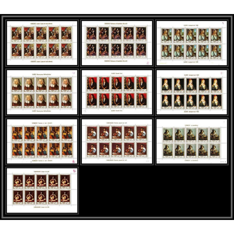 465 Ajman MNH ** N° 225 / 234 A Tableau (Painting) durer rubens vermeer caravaggio feuilles sheets