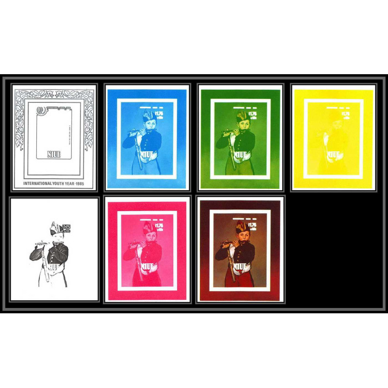 93067 Niue bloc N°90 Manet le fifre Tableau Painting essais Non dentelé ** MNH Imperf progressive proof