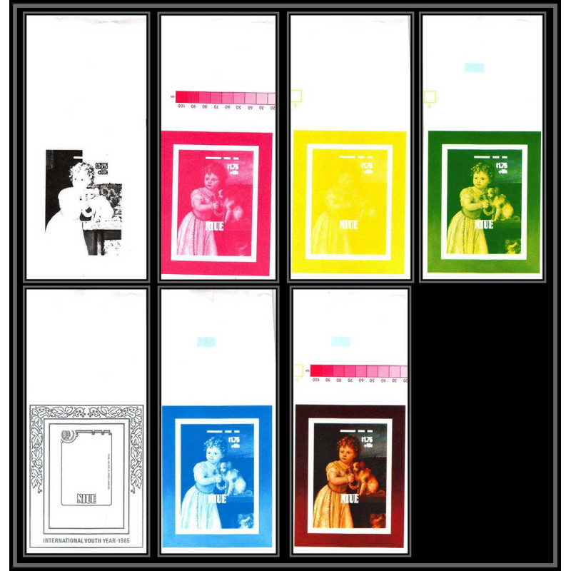 93072 Niue bloc N°89 strozi Tableau Painting essais Non dentelé ** MNH Imperf progressive proof