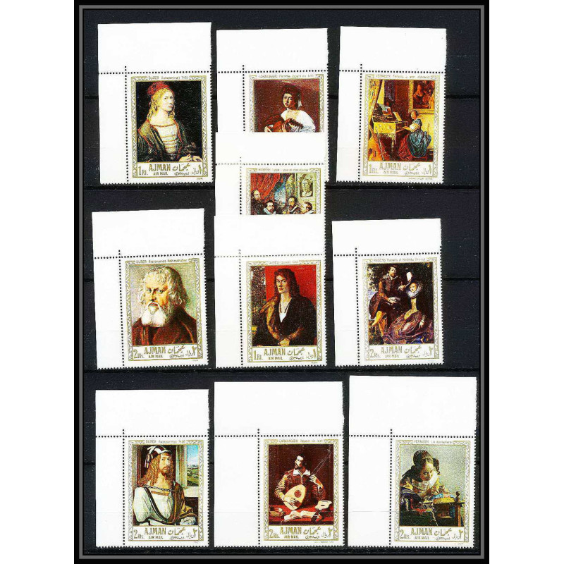 465d Ajman MNH ** N° 225 / 234 A Tableau (Painting) durer rubens vermeer caravaggio coin de feuille