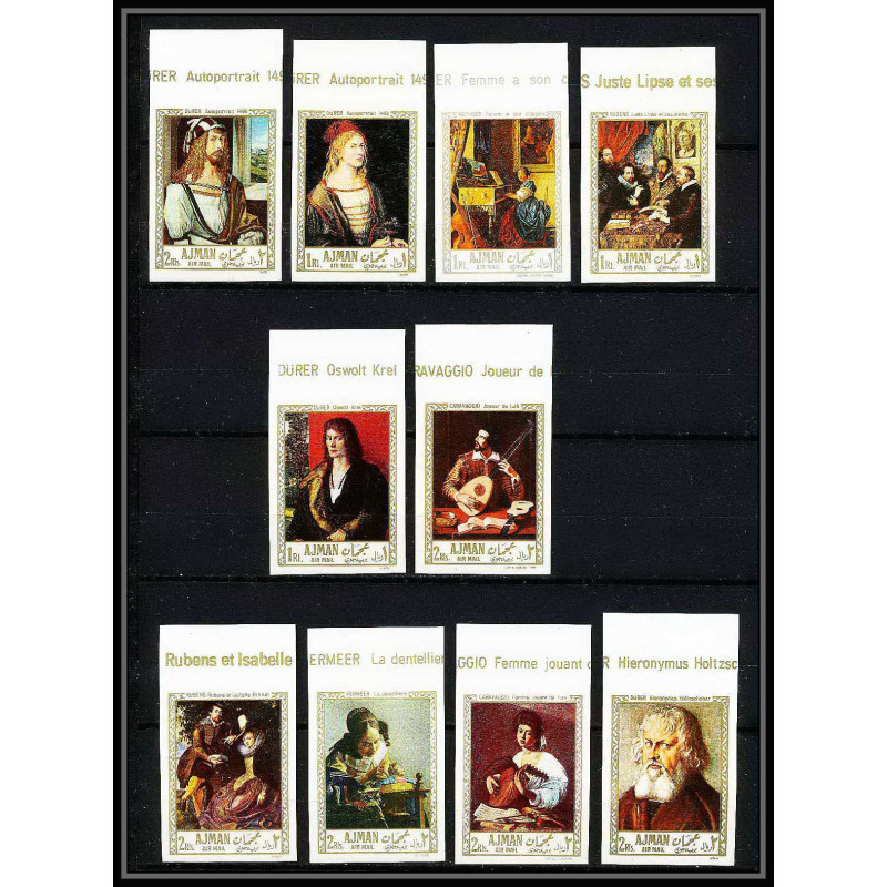 466a Ajman MNH ** N° 225 / 234 B Tableau (Painting) durer rubens vermeer caravaggio non dentelé (Imperf)