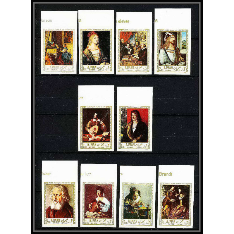 466b Ajman MNH ** N° 225 / 234 B Tableau (Painting) durer rubens vermeer caravaggio non dentelé (Imperf)