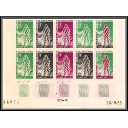 93683/ cote d'ivoire N°257 unesco 1966 20ème anniversaire1966 bloc 10 coin daté Essai proof Non dentelé imperf ** MNH